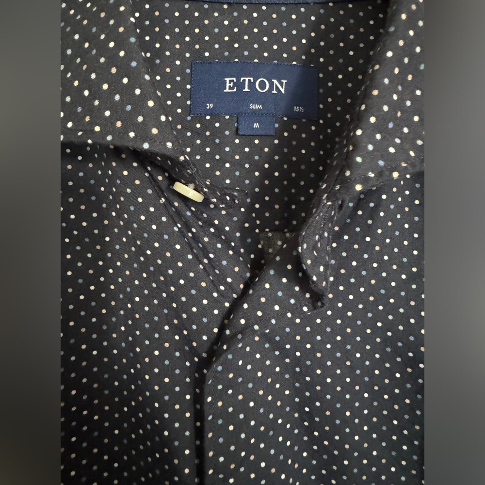Eton Blue Shirt - Polka Dots NWOT Size M 39 - 15 1/2 - Picture 9 of 9